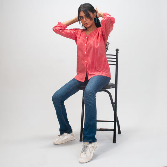 Coral Pinstripe Blouse