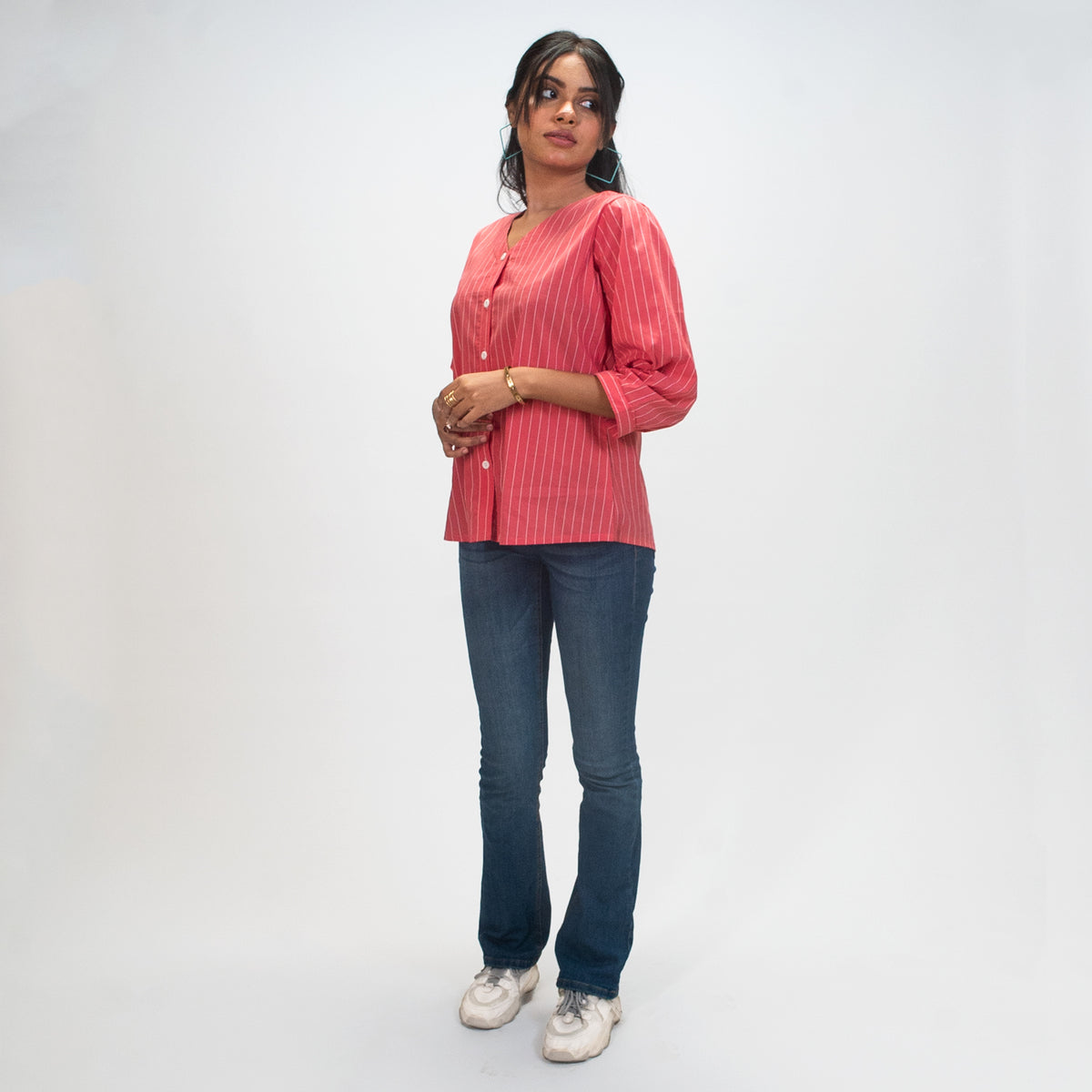 Coral Pinstripe Blouse