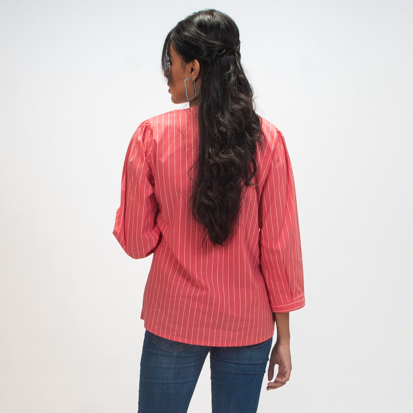 Coral Pinstripe Blouse
