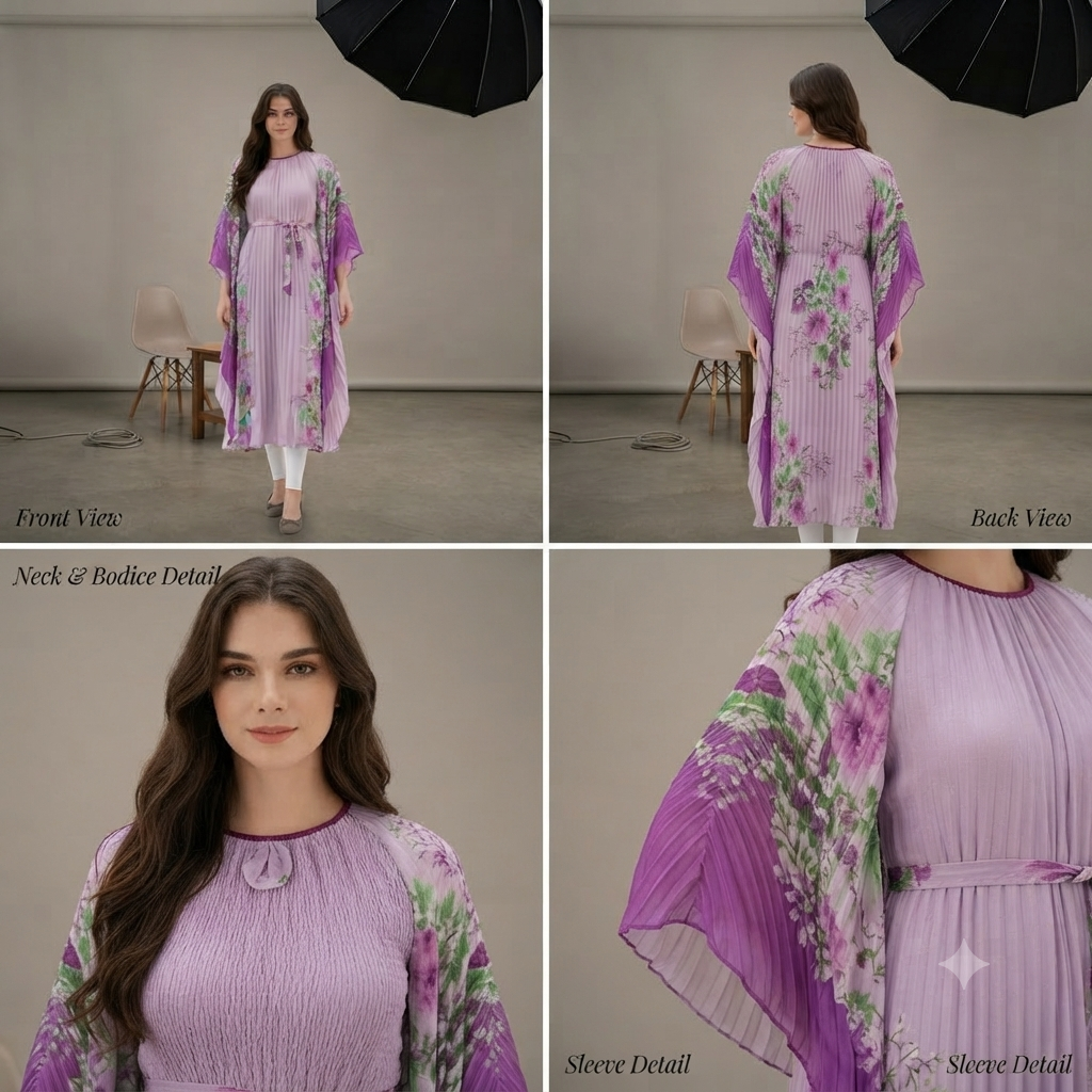 Blush-Pink Pleated Kaftan