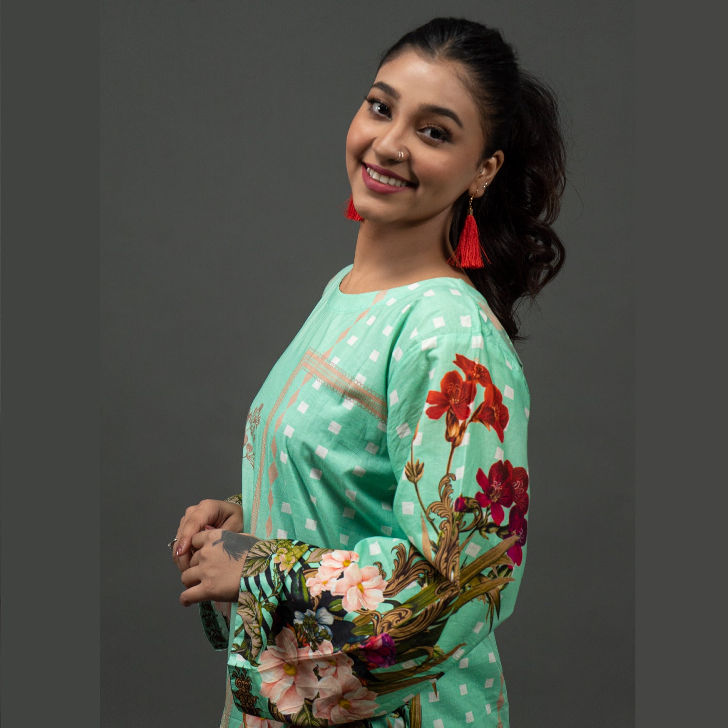 Green Gladiolus Kurti