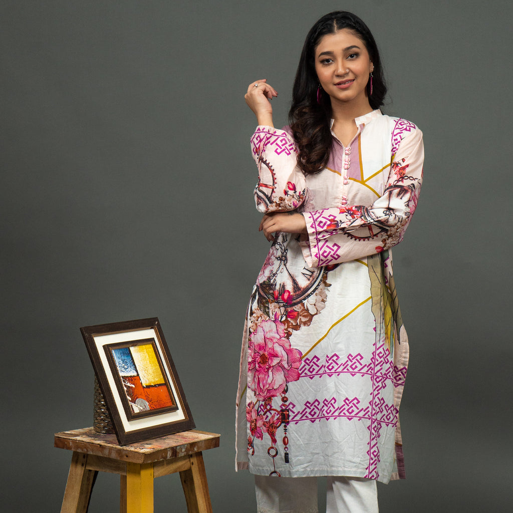 Pink Clock Printed Kurti