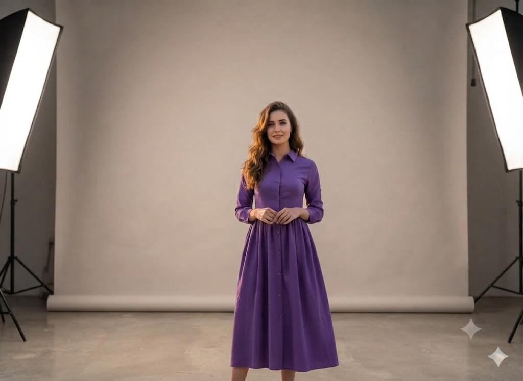 Violet collared button-front midi shirt dress
