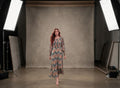 Teal and rust paisley floral maxi dress with long sleeves